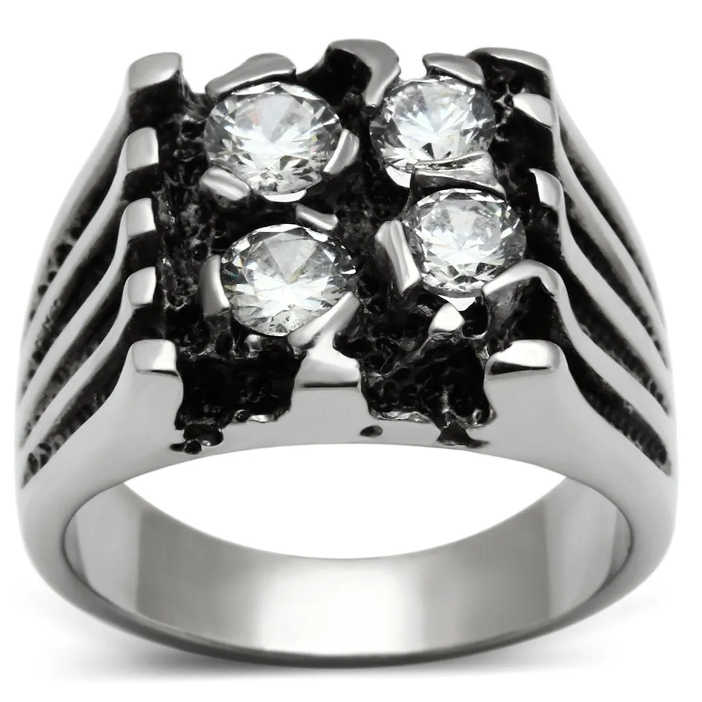 High polished (no plating) Stainless Steel Ring with AAA Grade CZ in Clear for Women Style TK366