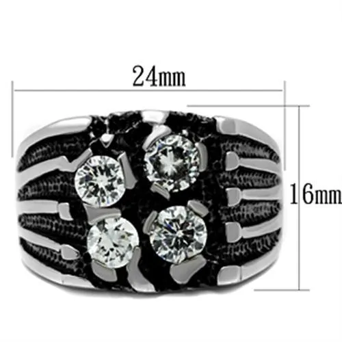 High polished (no plating) Stainless Steel Ring with AAA Grade CZ in Clear for Women Style TK366