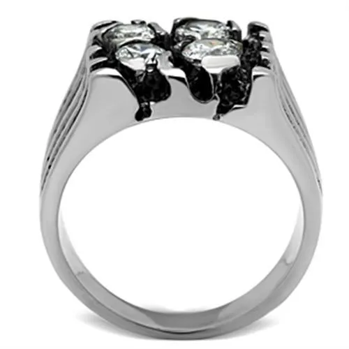 High polished (no plating) Stainless Steel Ring with AAA Grade CZ in Clear for Women Style TK366