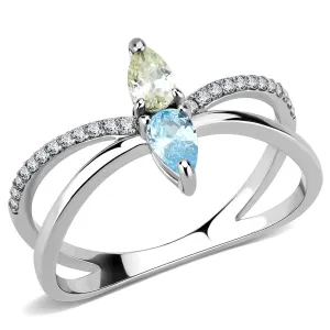 High polished (no plating) Stainless Steel Ring with AAA Grade CZ in Multi Color for Women Style DA271