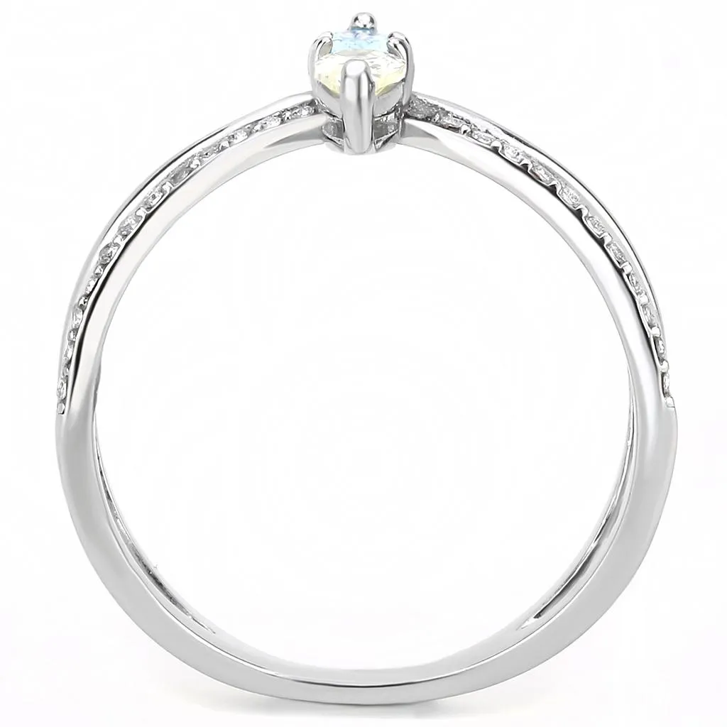 High polished (no plating) Stainless Steel Ring with AAA Grade CZ in Multi Color for Women Style DA271