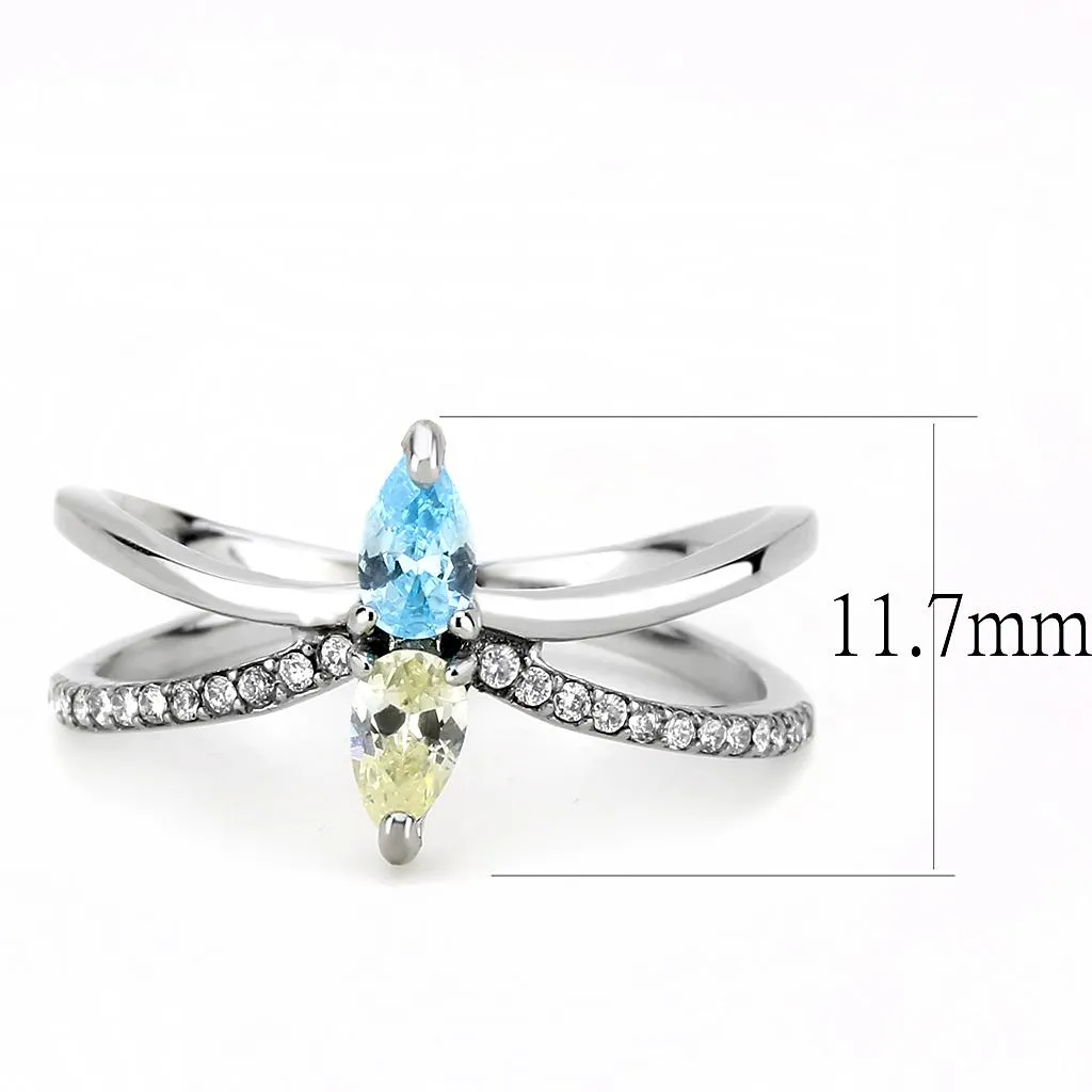 High polished (no plating) Stainless Steel Ring with AAA Grade CZ in Multi Color for Women Style DA271