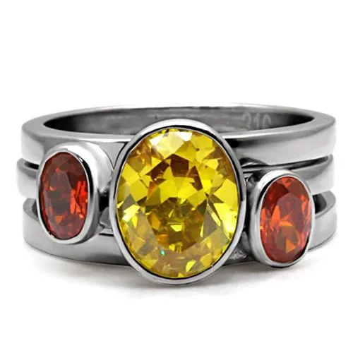 High polished (no plating) Stainless Steel Ring with AAA Grade CZ in Multi Color for Women Style TK095