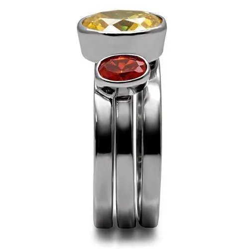 High polished (no plating) Stainless Steel Ring with AAA Grade CZ in Multi Color for Women Style TK095