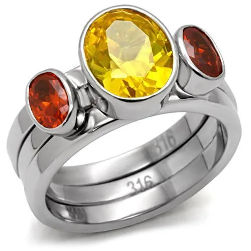 High polished (no plating) Stainless Steel Ring with AAA Grade CZ in Multi Color for Women Style TK095