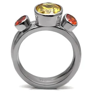 High polished (no plating) Stainless Steel Ring with AAA Grade CZ in Multi Color for Women Style TK095