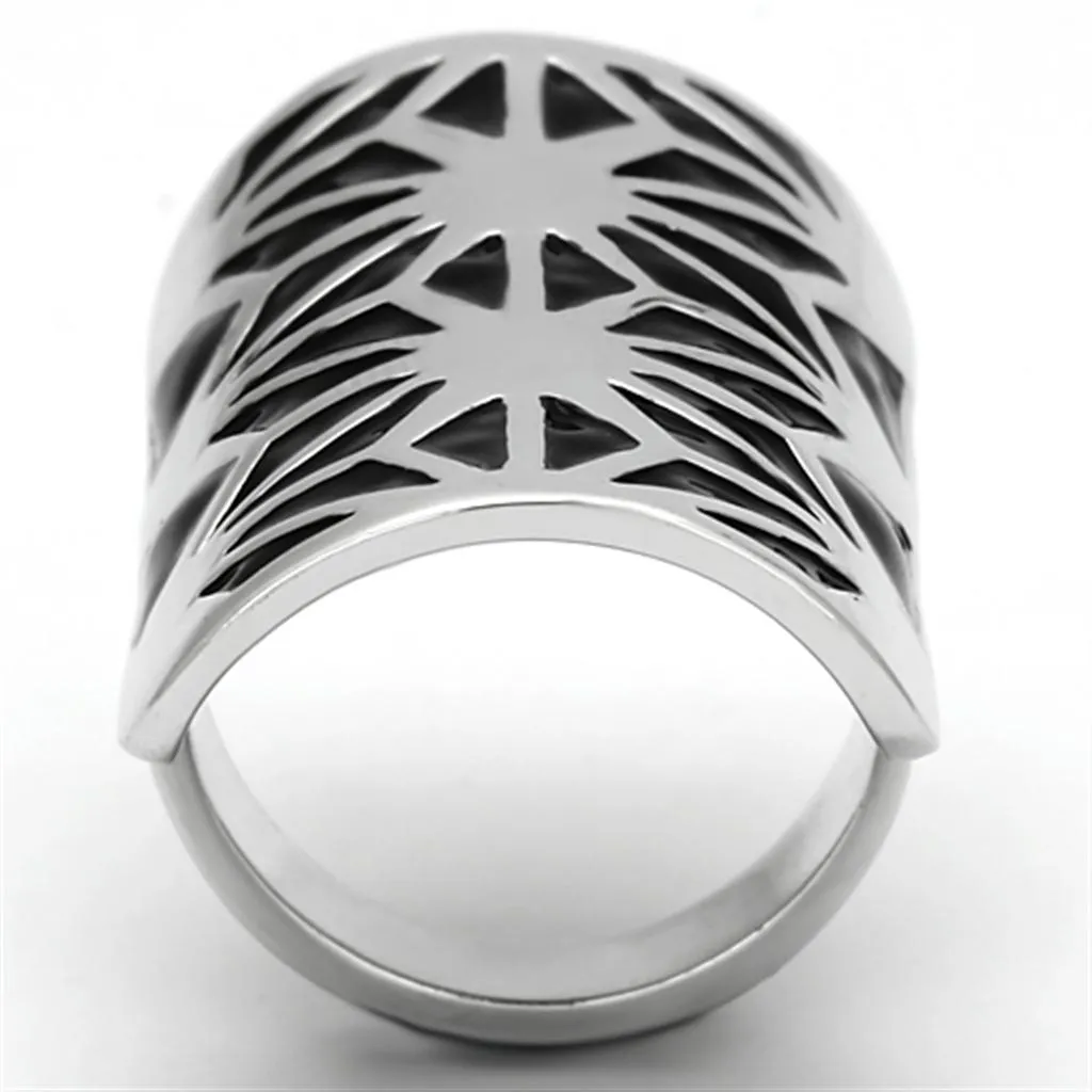 High polished (no plating) Stainless Steel Ring with Epoxy in Jet for Women Style TK918