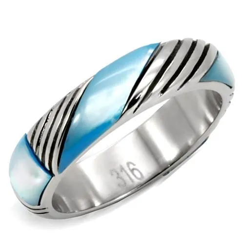 High polished (no plating) Stainless Steel Ring with Precious Stone Conch in Sea Blue for Women Style TK110