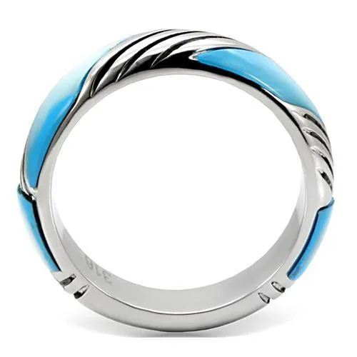 High polished (no plating) Stainless Steel Ring with Precious Stone Conch in Sea Blue for Women Style TK110