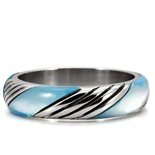 High polished (no plating) Stainless Steel Ring with Precious Stone Conch in Sea Blue for Women Style TK110