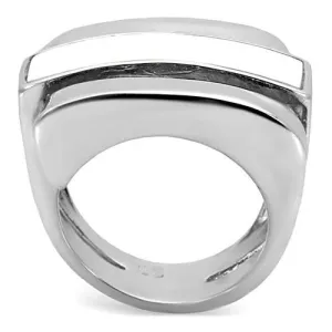 High polished (no plating) Stainless Steel Ring with Semi-Precious Agate in White for Women Style TK108