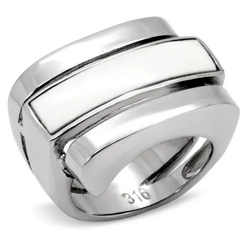 High polished (no plating) Stainless Steel Ring with Semi-Precious Agate in White for Women Style TK108