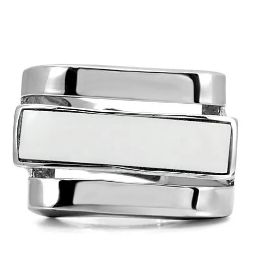 High polished (no plating) Stainless Steel Ring with Semi-Precious Agate in White for Women Style TK108