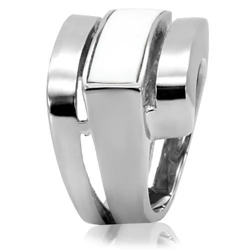 High polished (no plating) Stainless Steel Ring with Semi-Precious Agate in White for Women Style TK108