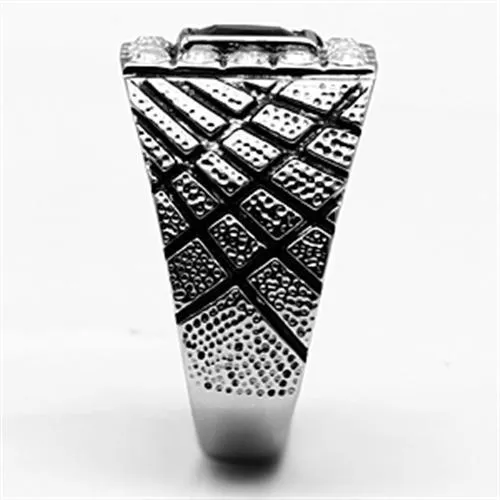 High polished (no plating) Stainless Steel Ring with Synthetic Synthetic Glass in Jet for Women Style TK700