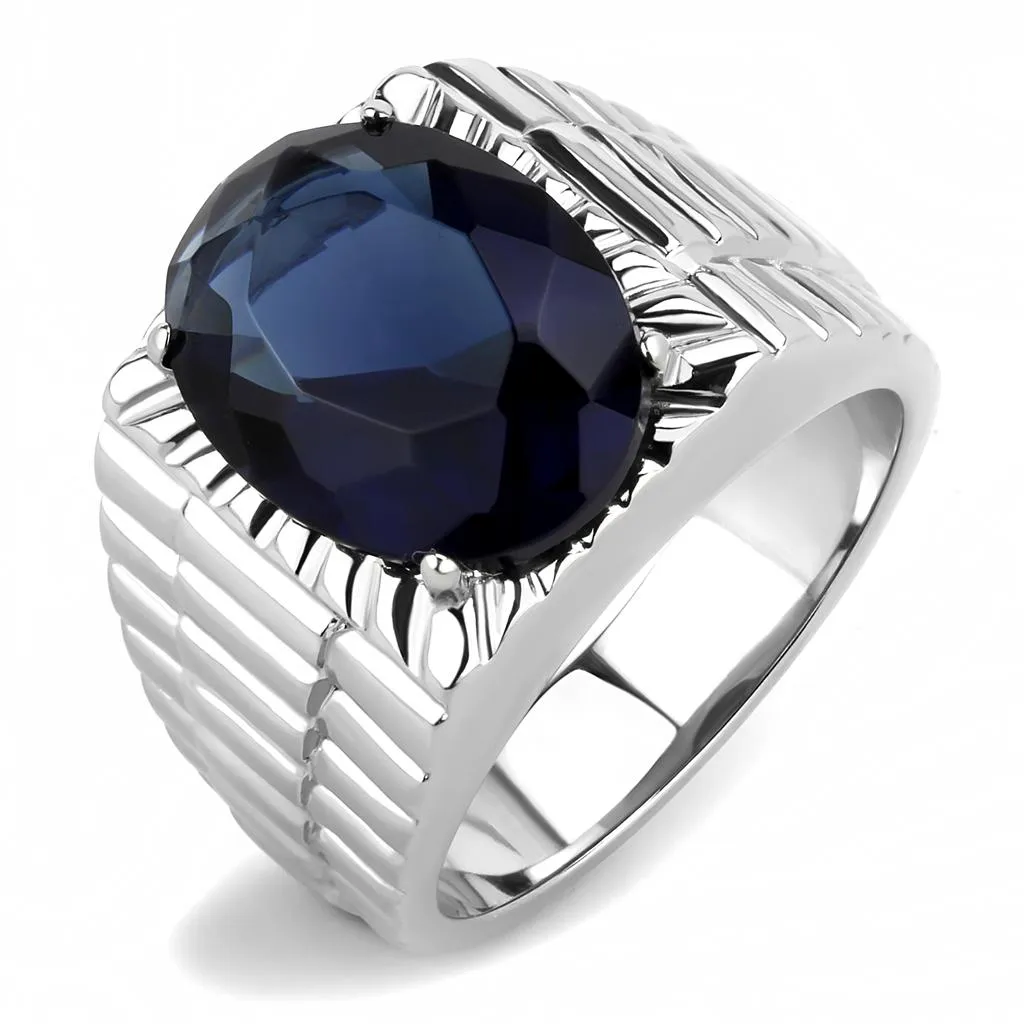 High polished (no plating) Stainless Steel Ring with Synthetic Synthetic Glass in Montana for Women Style TK3461