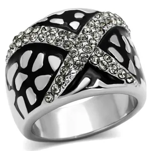 High polished (no plating) Stainless Steel Ring with Top Grade Crystal in Black Diamond for Women Style TK921