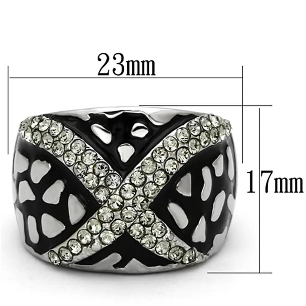 High polished (no plating) Stainless Steel Ring with Top Grade Crystal in Black Diamond for Women Style TK921