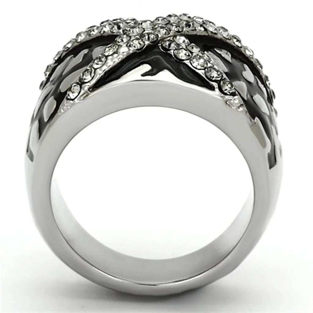 High polished (no plating) Stainless Steel Ring with Top Grade Crystal in Black Diamond for Women Style TK921