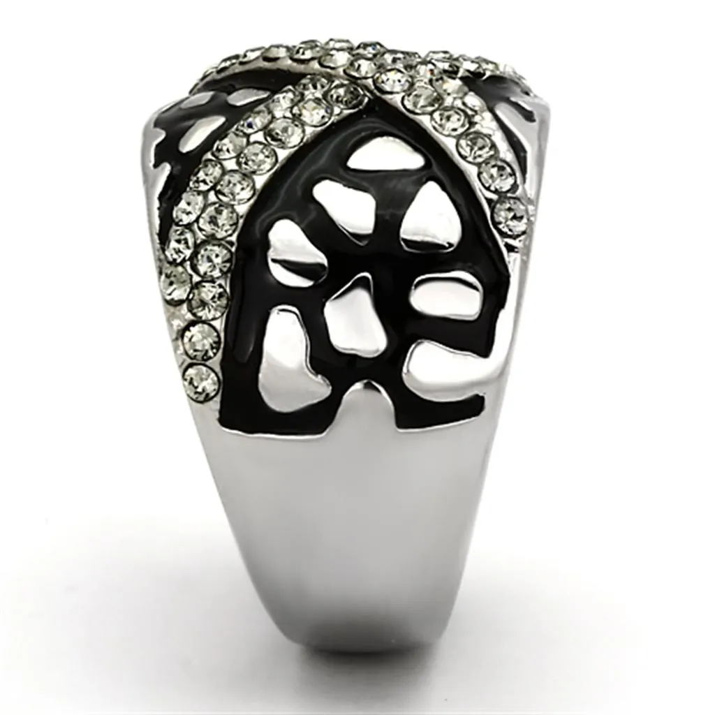 High polished (no plating) Stainless Steel Ring with Top Grade Crystal in Black Diamond for Women Style TK921