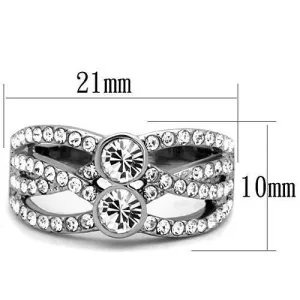 High polished (no plating) Stainless Steel Ring with Top Grade Crystal in Clear for Women Style TK1758