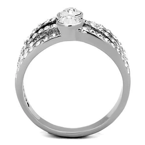 High polished (no plating) Stainless Steel Ring with Top Grade Crystal in Clear for Women Style TK1758