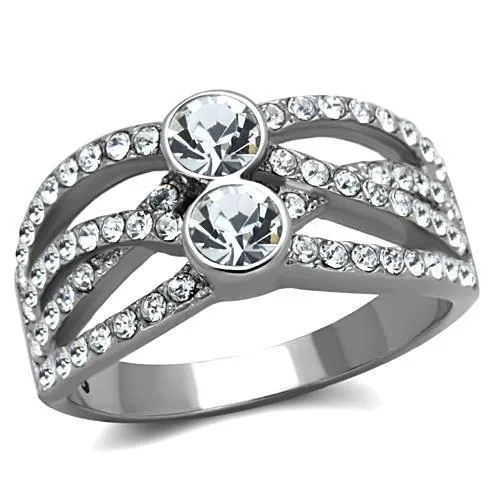 High polished (no plating) Stainless Steel Ring with Top Grade Crystal in Clear for Women Style TK1758