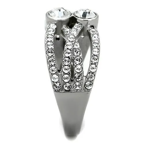 High polished (no plating) Stainless Steel Ring with Top Grade Crystal in Clear for Women Style TK1758