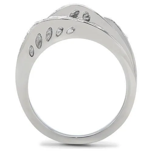 High polished (no plating) Stainless Steel Ring with Top Grade Crystal in Clear for Women Style TK188