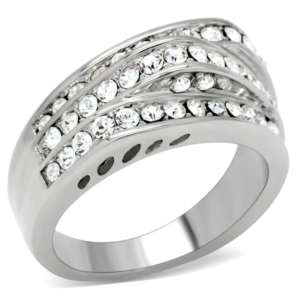 High polished (no plating) Stainless Steel Ring with Top Grade Crystal in Clear for Women Style TK188