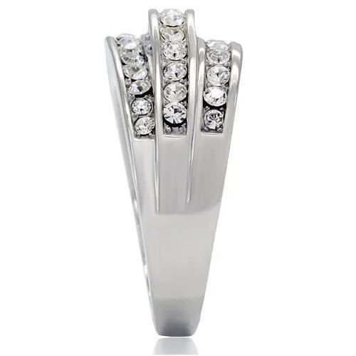 High polished (no plating) Stainless Steel Ring with Top Grade Crystal in Clear for Women Style TK188