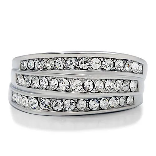 High polished (no plating) Stainless Steel Ring with Top Grade Crystal in Clear for Women Style TK188