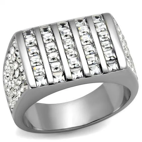 High polished (no plating) Stainless Steel Ring with Top Grade Crystal in Clear for Women Style TK2219