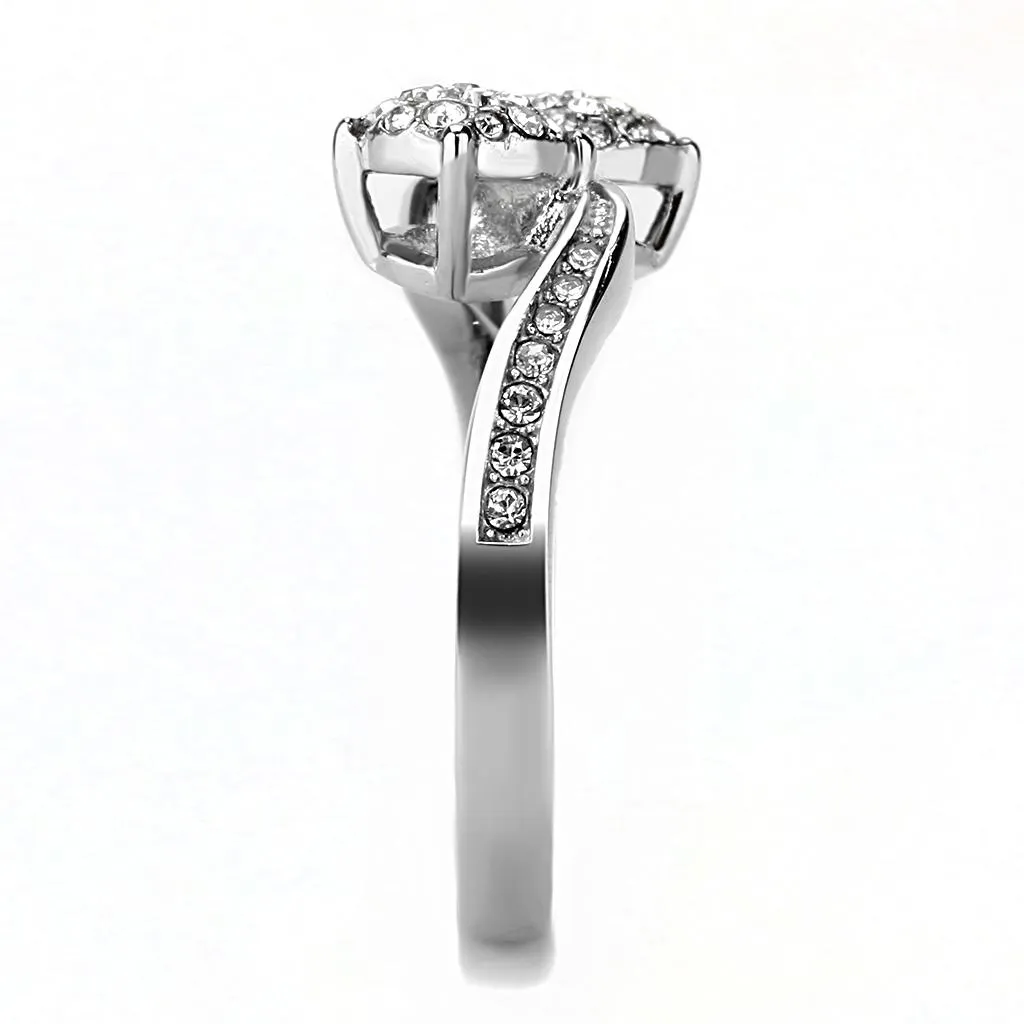 High polished (no plating) Stainless Steel Ring with Top Grade Crystal in Clear for Women Style TK3255