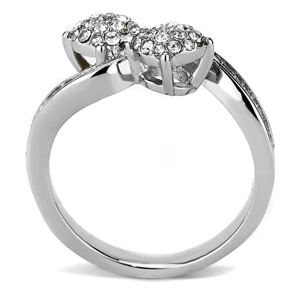 High polished (no plating) Stainless Steel Ring with Top Grade Crystal in Clear for Women Style TK3255