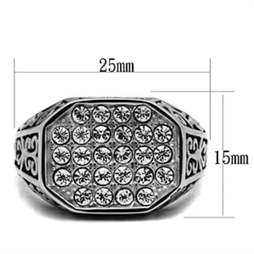 High polished (no plating) Stainless Steel Ring with Top Grade Crystal in Clear for Women Style TK362