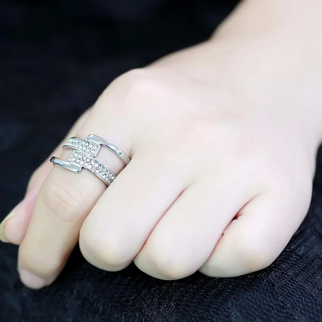 High polished (no plating) Stainless Steel Ring with Top Grade Crystal in Clear for Women Style TK3702