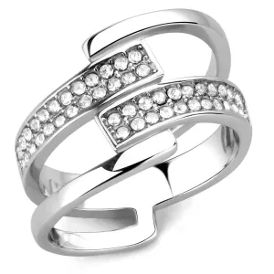 High polished (no plating) Stainless Steel Ring with Top Grade Crystal in Clear for Women Style TK3702