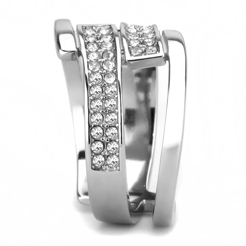 High polished (no plating) Stainless Steel Ring with Top Grade Crystal in Clear for Women Style TK3702