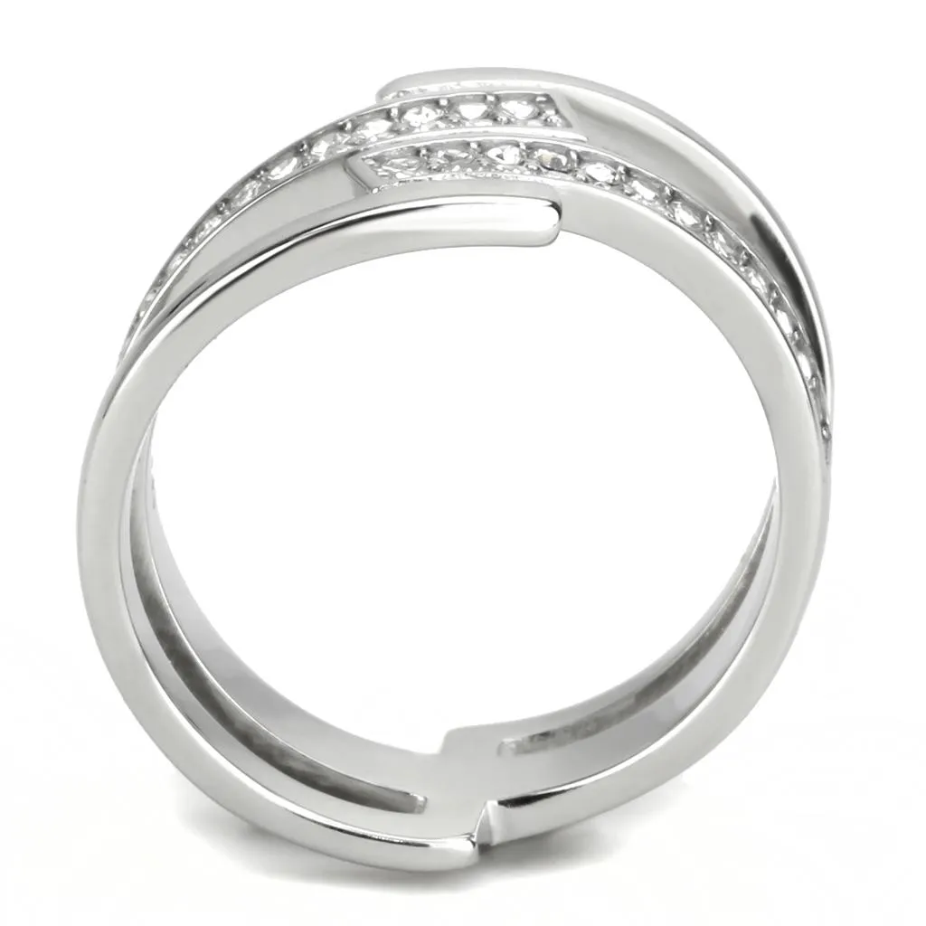 High polished (no plating) Stainless Steel Ring with Top Grade Crystal in Clear for Women Style TK3702