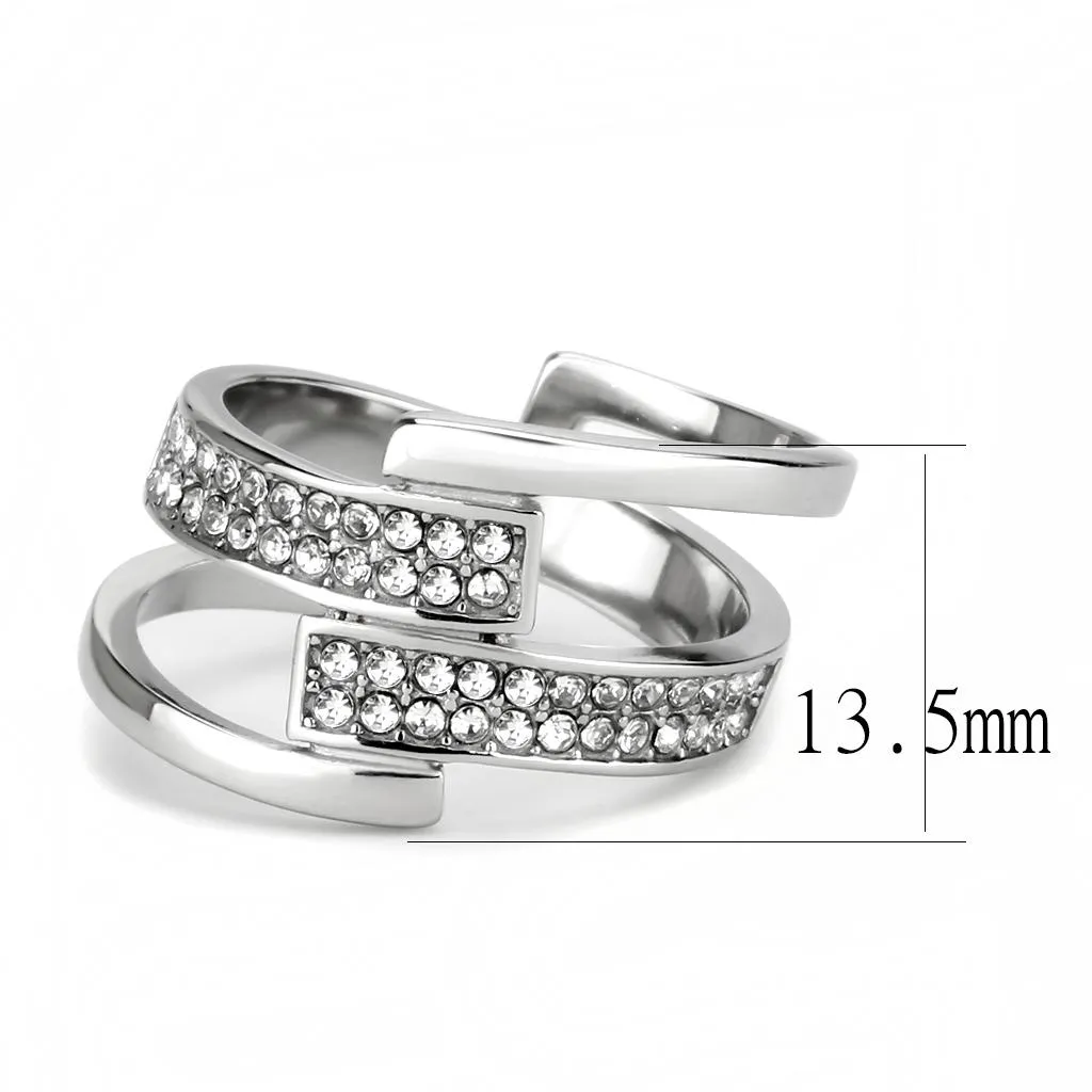 High polished (no plating) Stainless Steel Ring with Top Grade Crystal in Clear for Women Style TK3702