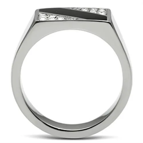 High polished (no plating) Stainless Steel Ring with Top Grade Crystal in Clear for Women Style TK387