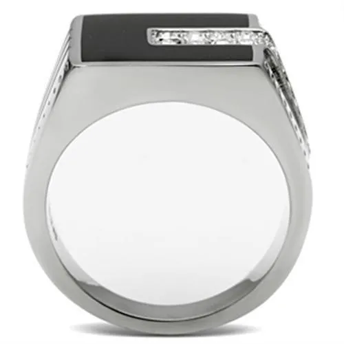 High polished (no plating) Stainless Steel Ring with Top Grade Crystal in Clear for Women Style TK388