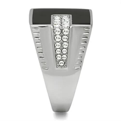 High polished (no plating) Stainless Steel Ring with Top Grade Crystal in Clear for Women Style TK388