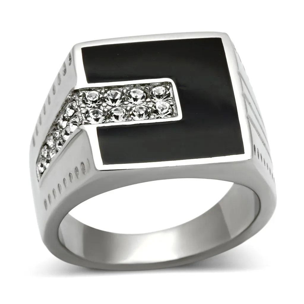 High polished (no plating) Stainless Steel Ring with Top Grade Crystal in Clear for Women Style TK388