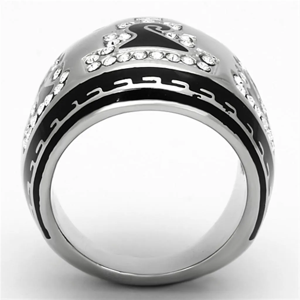 High polished (no plating) Stainless Steel Ring with Top Grade Crystal in Clear for Women Style TK928