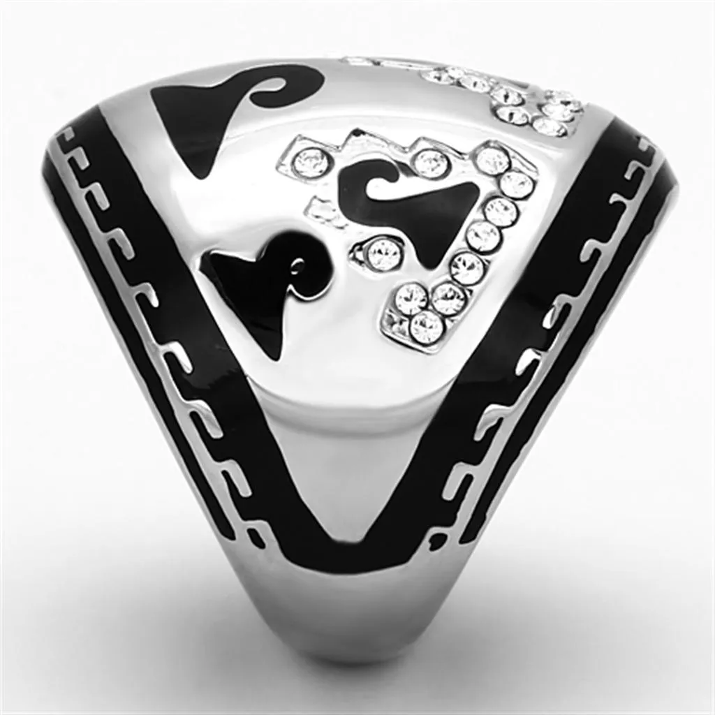 High polished (no plating) Stainless Steel Ring with Top Grade Crystal in Clear for Women Style TK928