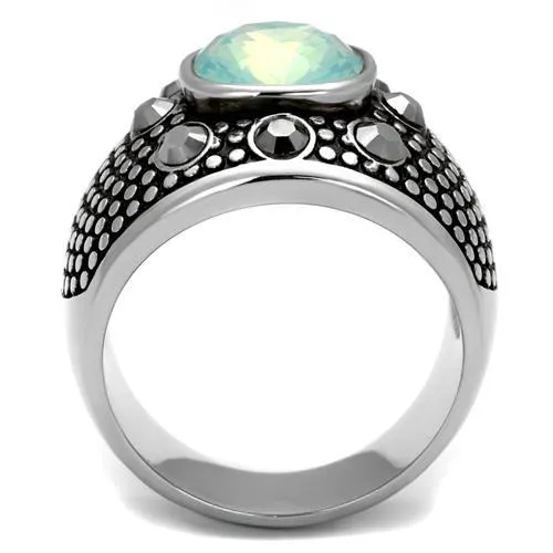 High polished (no plating) Stainless Steel Ring with Top Grade Crystal in Fireopal for Women Style TK2223