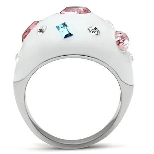 High polished (no plating) Stainless Steel Ring with Top Grade Crystal in Multi Color for Women Style TK512