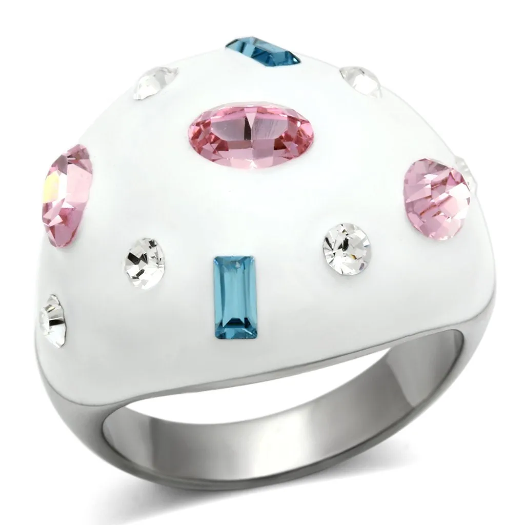 High polished (no plating) Stainless Steel Ring with Top Grade Crystal in Multi Color for Women Style TK512